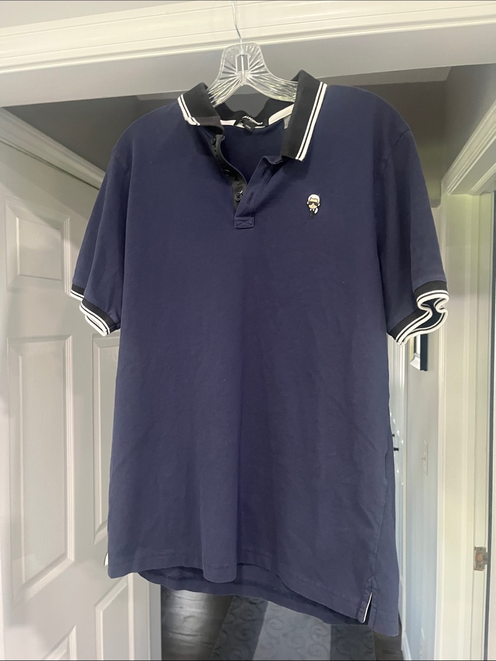 Karl Lagerfeld Navy Paris Polo Shirt Mens Size Large
